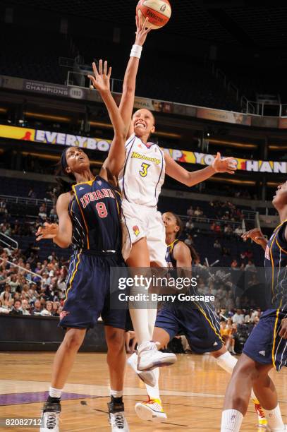 Diana Taurasi of the Phoenix Mercury shoots against Tammy Sutton-Brown of the Indiana Fever on July 27 at U.S. Airways Center in Phoenix, Arizona....