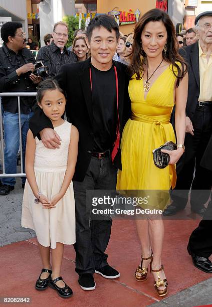 Actor Jet Li, daughter Jane and Actress Michelle Yeoh arrive at the American Premiere of "The Mummy: Tomb Of The Dragon Emperor at the Gibson...