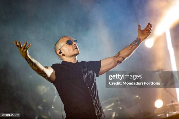 The singer and frontman of Linkin Park Chester Bennington in concert for the iDays Festival 2017 at the Autodromo Nazionale di Monza. Monza, Italy....