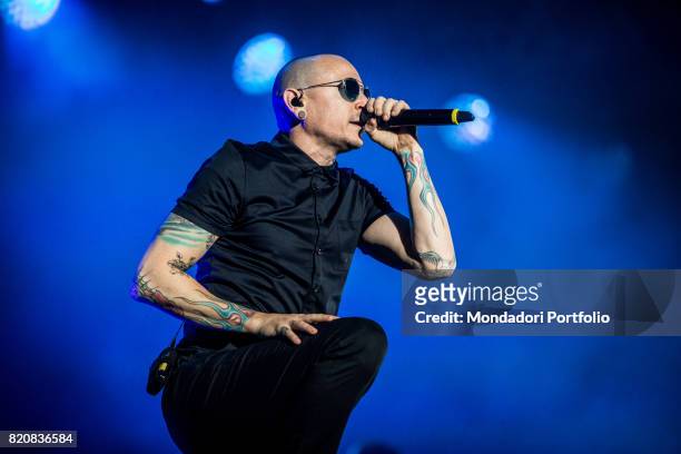 The singer and frontman of Linkin Park Chester Bennington in concert for the iDays Festival 2017 at the Autodromo Nazionale di Monza. Monza, Italy....