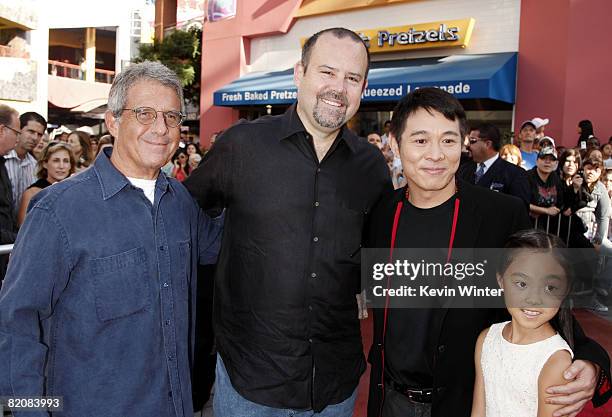 Universal's Ron Meyer, Marc Shmuger, actor Jet Li and his daughter Jane pose at the premiere of Universal Picture's "The Mummy: Tomb of the Dragon...