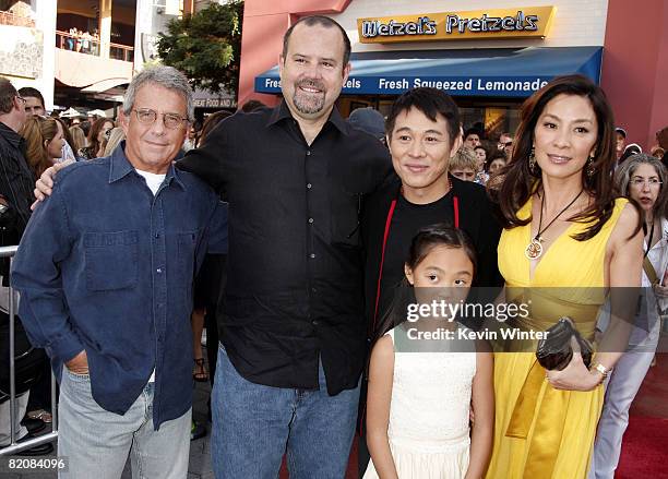 Universal's Ron Meyer, Marc Shmuger, actor Jet Li, his daughter Jane and actress Michelle Yeoh pose at the premiere of Universal Picture's "The...