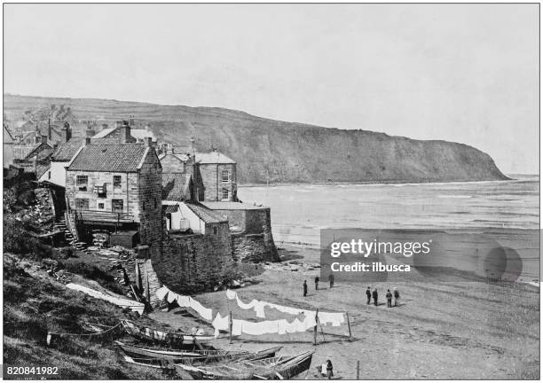 ilustrações de stock, clip art, desenhos animados e ícones de antique photograph of seaside towns of great britain and ireland: robin hood's bay - robin hood's bay