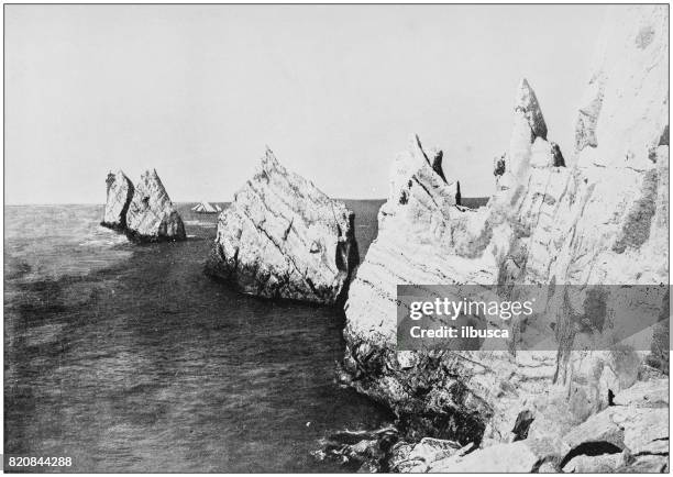 antique photograph of seaside towns of great britain and ireland: the needles - isle of wight village stock illustrations