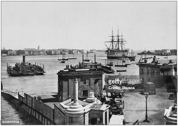 antique photograph of seaside towns of great britain and ireland: portsmouth - hampshire england stock illustrations