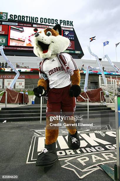 Colorado Rapids mascot Franz enters the field prior to the game against the Columbus Crew on July 27, 2008 at Dicks Sporting Goods Park in Commerce...