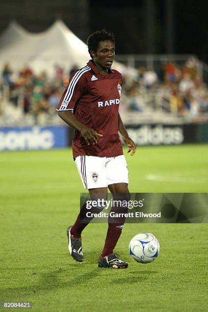 Ugo Ihemelu of the Colorado Rapids controls the ball against the Columbus Crew on July 27, 2008 at Dicks Sporting Goods Park in Commerce City,...