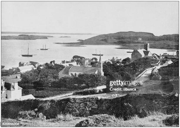 antique photograph of seaside towns of great britain and ireland: killybegs - killybegs stock illustrations