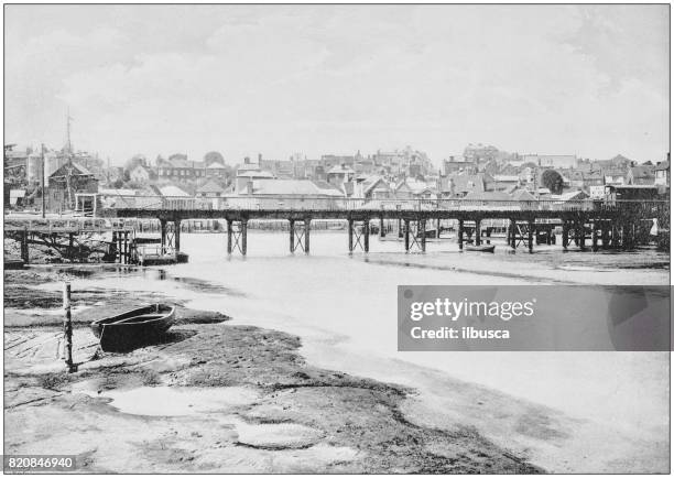 antique photograph of seaside towns of great britain and ireland: lymington - 1900 stock illustrations