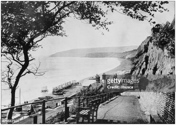 antique photograph of seaside towns of great britain and ireland: sandown - isle of wight village stock illustrations