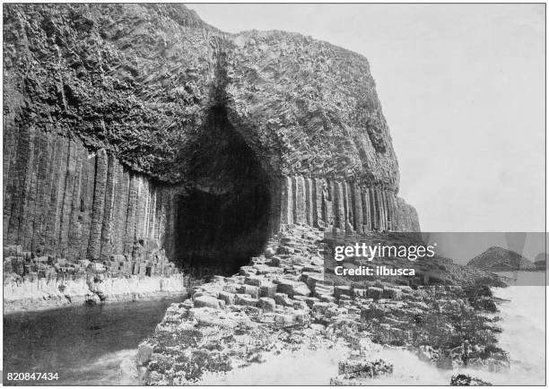 antique photograph of seaside towns of great britain and ireland: staffa - isle of staffa stock illustrations