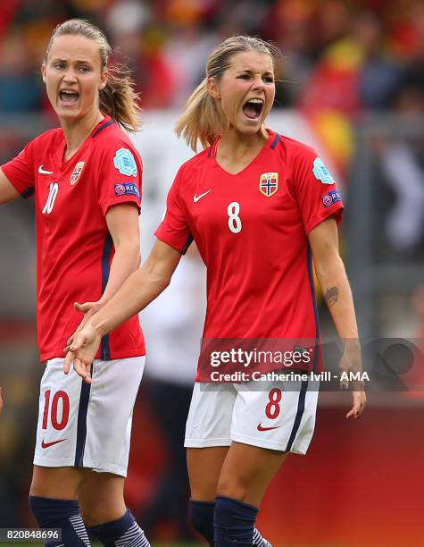 Caroline Graham Hansen and Andrine Hegerberg of Norway Women shout during the UEFA Women's Euro 2017 match between Norway and Belgium at Rat Verlegh...