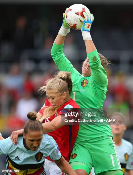 Justien Odeurs of Belgium Women makes a save during the UEFA Women's Euro 2017 match between Norway and Belgium at Rat Verlegh Stadion on July 20,...