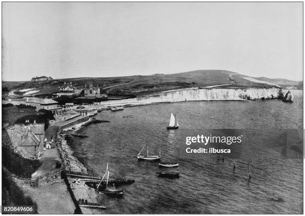 antique photograph of seaside towns of great britain and ireland: freshwater bay - isle of wight village stock illustrations