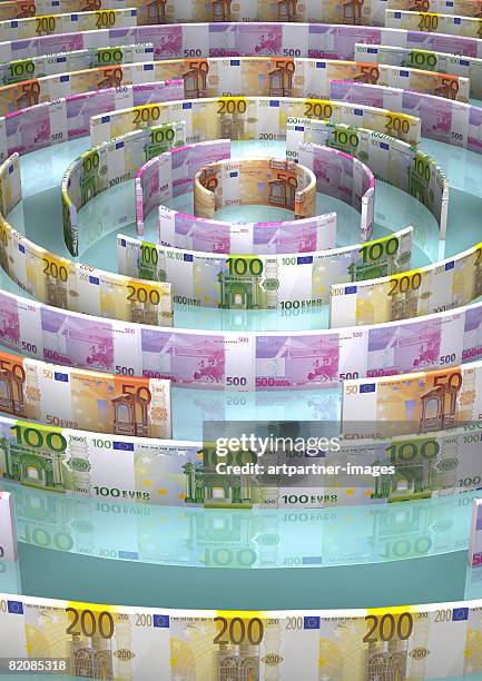 labyrinth of euro's - two hundred euro banknote stock illustrations