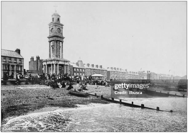 illustrazioni stock, clip art, cartoni animati e icone di tendenza di fotografia antica delle città di mare della gran bretagna e dell'irlanda: herne bay - herne bay