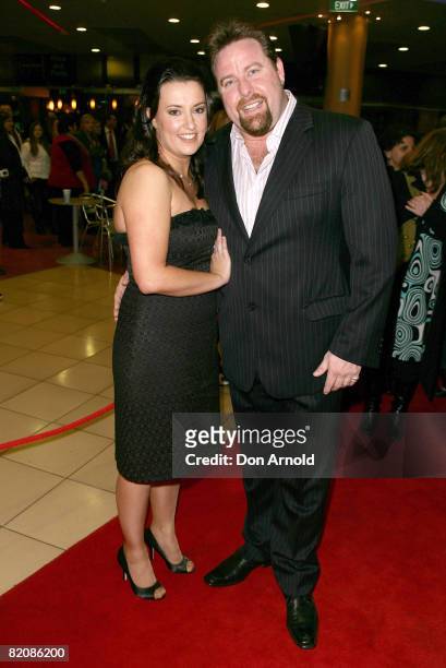 Shane Jacobson and guest arrive for the 2008 Helpmann Awards at Star City Casino on July 28, 2008 in Sydney, Australia.
