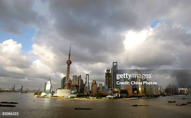 View of the skyscrapers in the Lujiazui Financial District opposite the Bund is seen on July 28, 2008 in Shanghai, China. Shanghai is the financial...