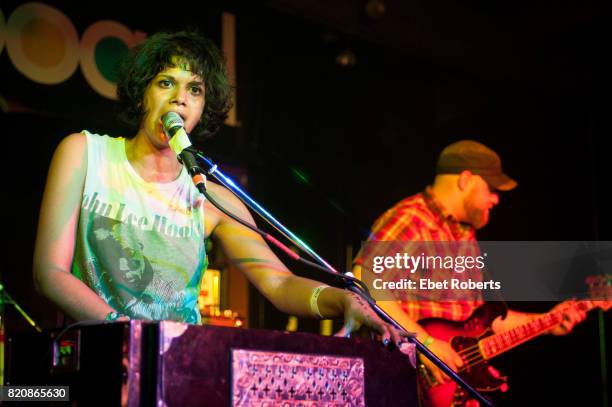 Shilpa Ray and Nick Hundley of Shilpa Ray and Her Happy Hookers performing at Buffalo Billiards at the South by Southwest Music Festival in Austin,...