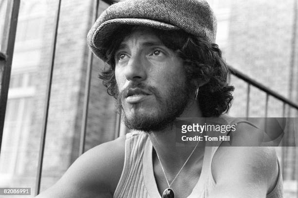 Bruce Springsteen takes a break from the soundcheck before performing with The E-Street Band at Alex Cooley's Electric Ballroom on August 22, 1975 in...