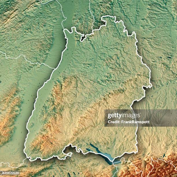 bundesland baden-württemberg deutschland 3d render topographische karte grenze - baden württemberg stock-fotos und bilder