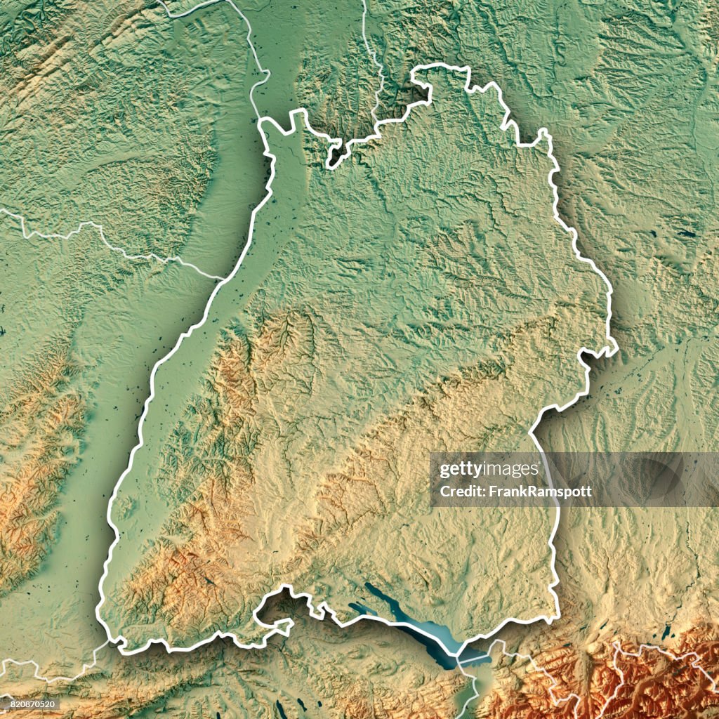 Duitse deelstaat Baden-Württemberg en 3D Render topografische kaart grens