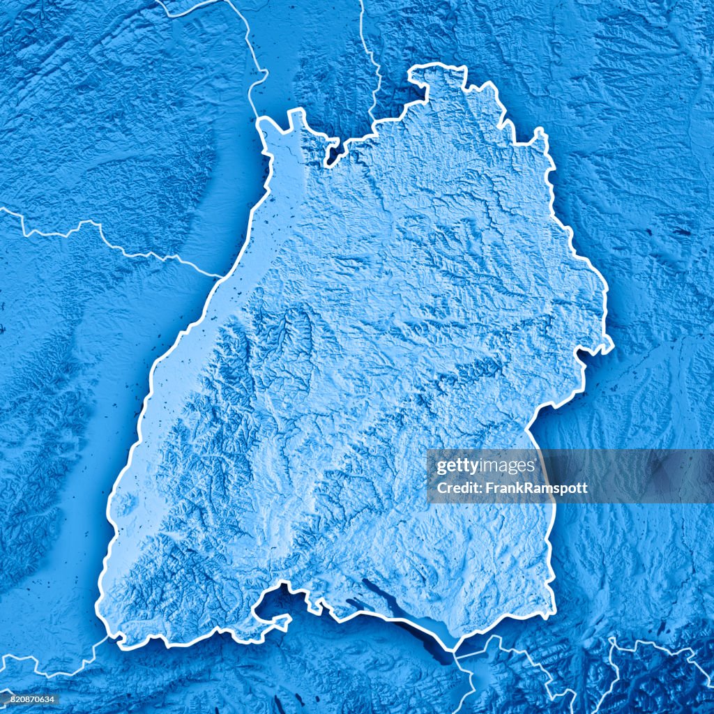 Bundesland Baden-Württemberg Deutschland 3D Render topographische Karte blau Grenze