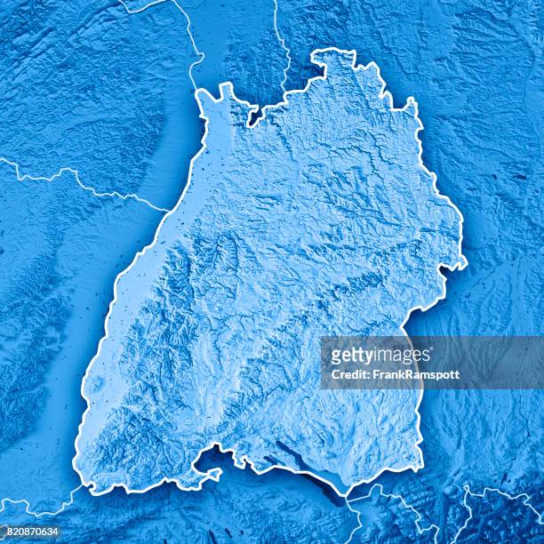 bundesland baden-württemberg deutschland 3d render topographische karte blau grenze - bodensee karte stock-fotos und bilder