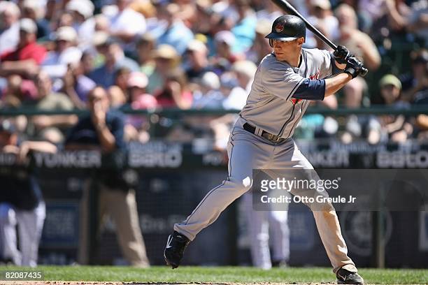Grady Sizemore of the Cleveland Indians bats against the Seattle Mariners on July 20, 2008 at Safeco Field in Seattle, Washington. The Indians...
