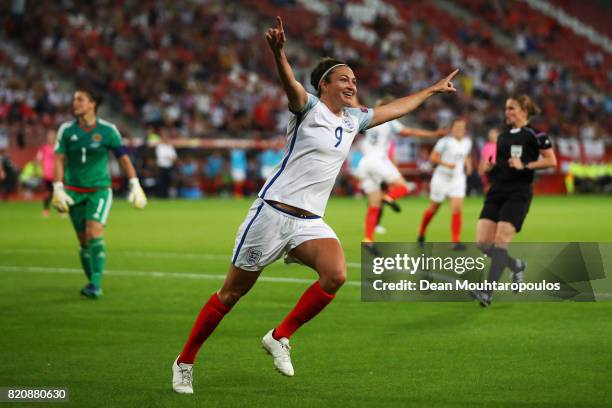 Jodie Taylor of England celebrates after scoring her hatrick and the teams fourth goal during the UEFA Women's Euro 2017 Group D match between...