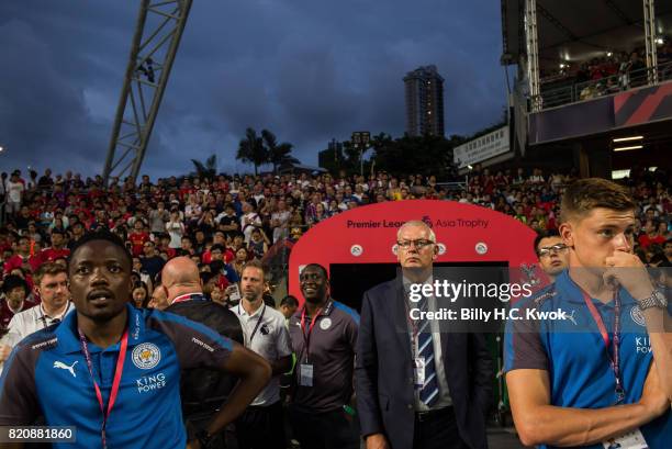 Leicester City FC's football players standby during Premier League Asia Trophy match between West Brom and Crystal Palace at Hong Kong Stadium on...