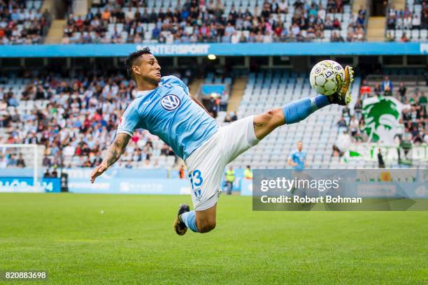 Yoshimir Yotún of Malmo FF during the Allsvenskan match between Malmo FF and Jonkopings Sodra IF at Swedbank Stadion on July 22, 2017 in Malmo,...