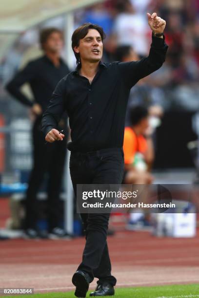 Vinzenzo Montella, head coach of Milan reacts during the International Champions Cup Shenzen 2017 match between Bayern Muenchen and AC Milan at on...