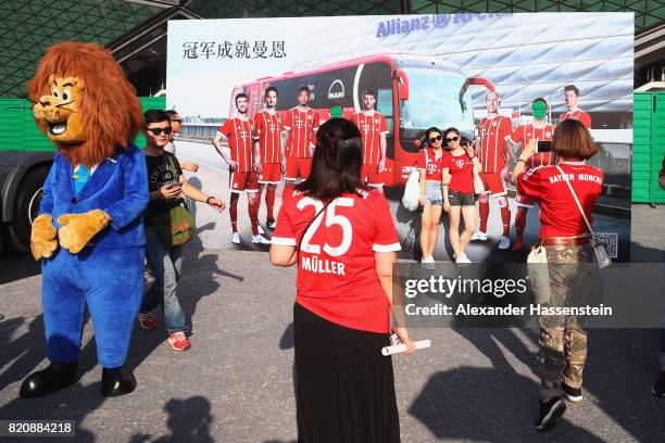 Supportes of Bayern Muenchen at the FC Bayern Muenchen Fan Zone prior to the International Champions Cup Shenzen 2017 match between Bayern Muenchen...