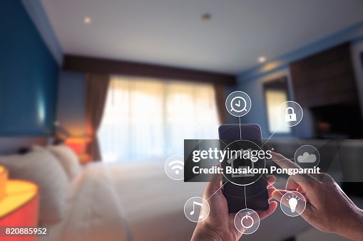Room Control App Smartphone Remote Home Control System App Bed Room Interior In ...