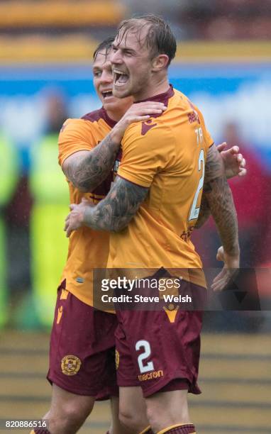 Richard Tait of Motherwell celebrates his goal , the 3rd for Motherwell with Craig Tanner during the Betfred League Cup Scottish League Cup Group...