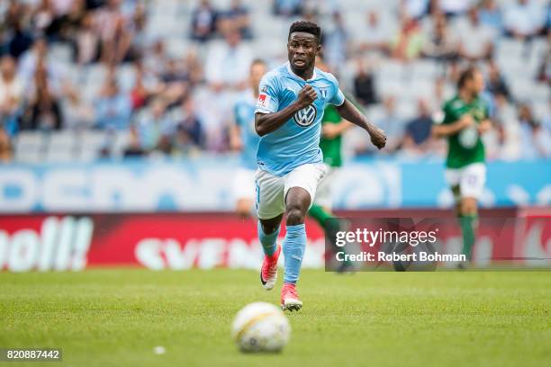 Kingsley Sarfo of Malmo FF during the Allsvenskan match between Malmo FF and Jonkopings Sodra IF at Swedbank Stadion on July 22, 2017 in Malmo,...