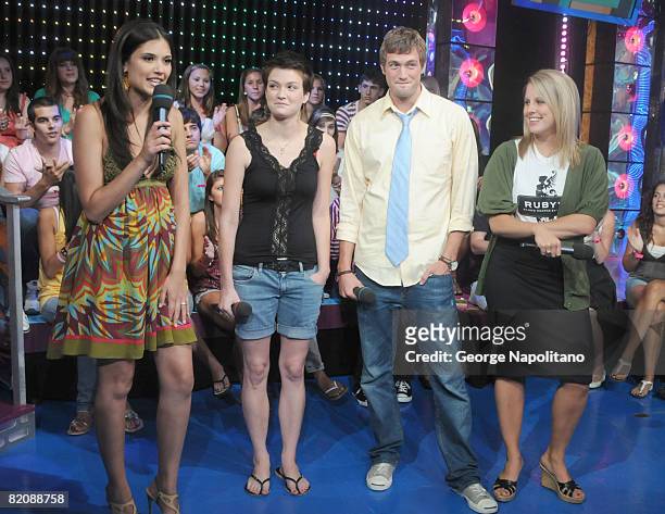 "American Teen" Cast Members: Hannah Bailey, Mitch Reinholt and Megan Krizmanich with Presenter Lyndsay Rodrigues at MTV's "TRL" at the MTV studios...