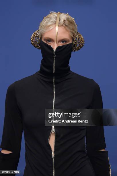 Model walks the runway for 'Sabina Saga' at the 3D Fashion Presented By Lexus/Voxelworld show during Platform Fashion July 2017 at Areal Boehler on...