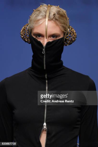 Model walks the runway for 'Sabina Saga' at the 3D Fashion Presented By Lexus/Voxelworld show during Platform Fashion July 2017 at Areal Boehler on...