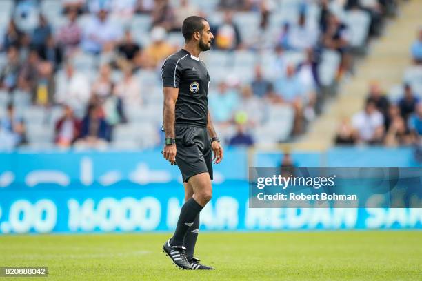 Referee Mohammed Al-Hakim during the Allsvenskan match between Malmo FF and Jonkopings Sodra IF at Swedbank Stadion on July 22, 2017 in Malmo, Sweden.