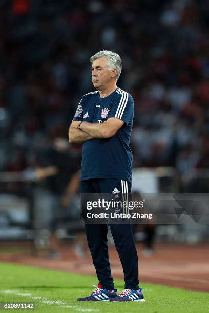 Carlo Ancelotti coach of FC Bayern looks on during the 2017 International Champions Cup China match between FC Bayern and AC Milan at Universiade...