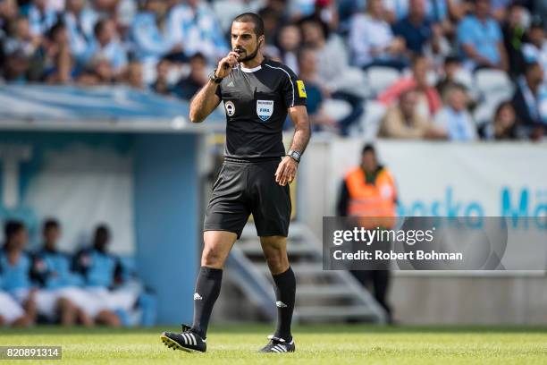 Referee Mohammed Al-Hakim during the Allsvenskan match between Malmo FF and Jonkopings Sodra IF at Swedbank Stadion on July 22, 2017 in Malmo, Sweden.