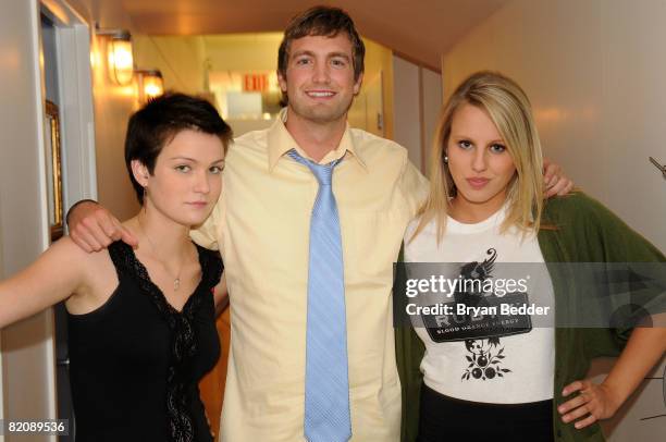 Cast members Hannah Bailey, Mitch Reinholdt and Megan Krizmanich of the movie "American Teen" pose backstage during MTV's TRL at MTV Studios on July...