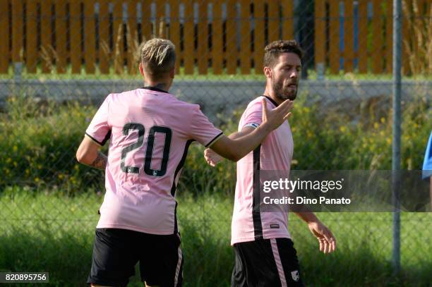 Antonino La Gumina of US Citta di Palermo celebrates after scoring his team's fourth goal during the Pre-Season Friendly match bewteen US Citta di...