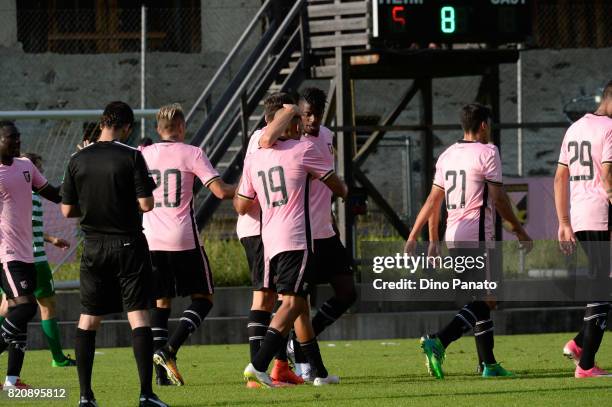 Haitam Aleesami of US Citta di Palermo celebrates after scoring his team's 5th goal during the Pre-Season Friendly match bewteen US Citta di Palermo...