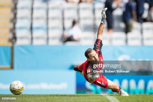 Johan Wiland, goalkeeper of Malmo FF ahead of the Allsvenskan match between Malmo FF and Jonkopings Sodra IF at Swedbank Stadion on July 22, 2017 in...