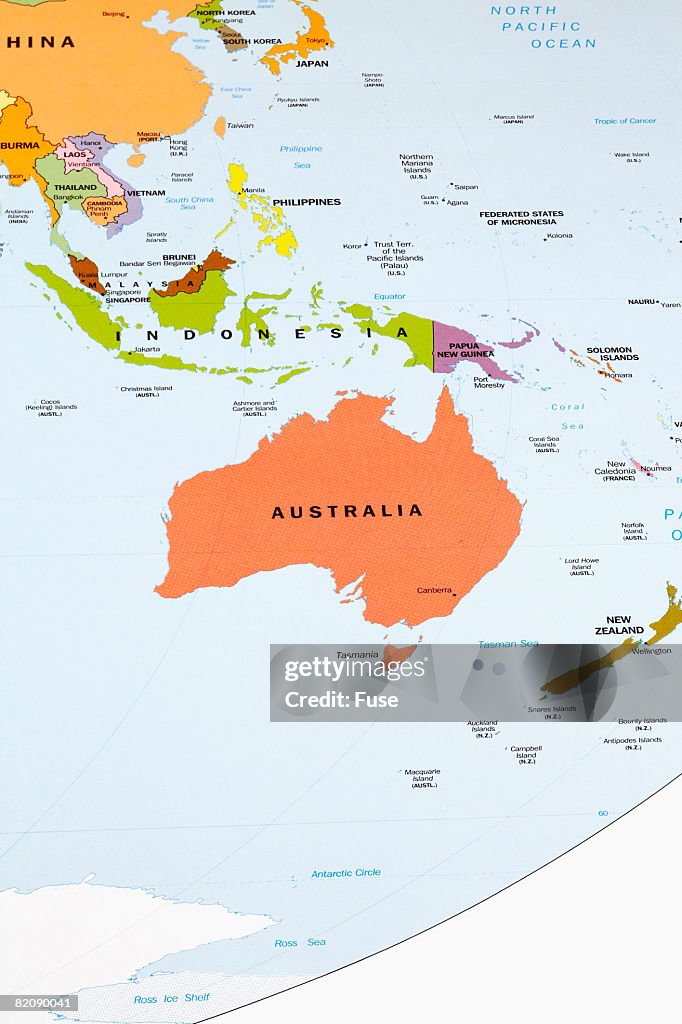 Map of Australia and Indonesia