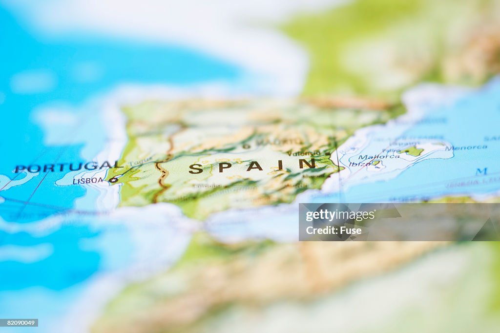 Close up of Map of Spain