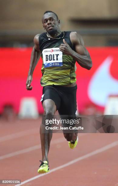 Usain Bolt of Jamaica participates in his last 100m in a meeting during the IAAF Diamond League Meeting Herculis 2017 on July 21, 2017 in Monaco,...